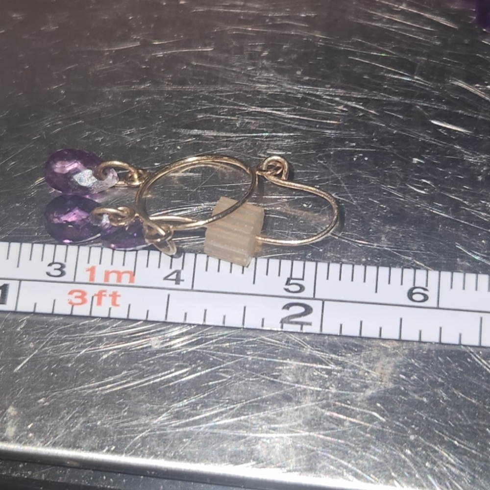 Amythest Briolette Cut Dangle Earrings Set In 14kt Yellow Gold - Picture 4 of 11